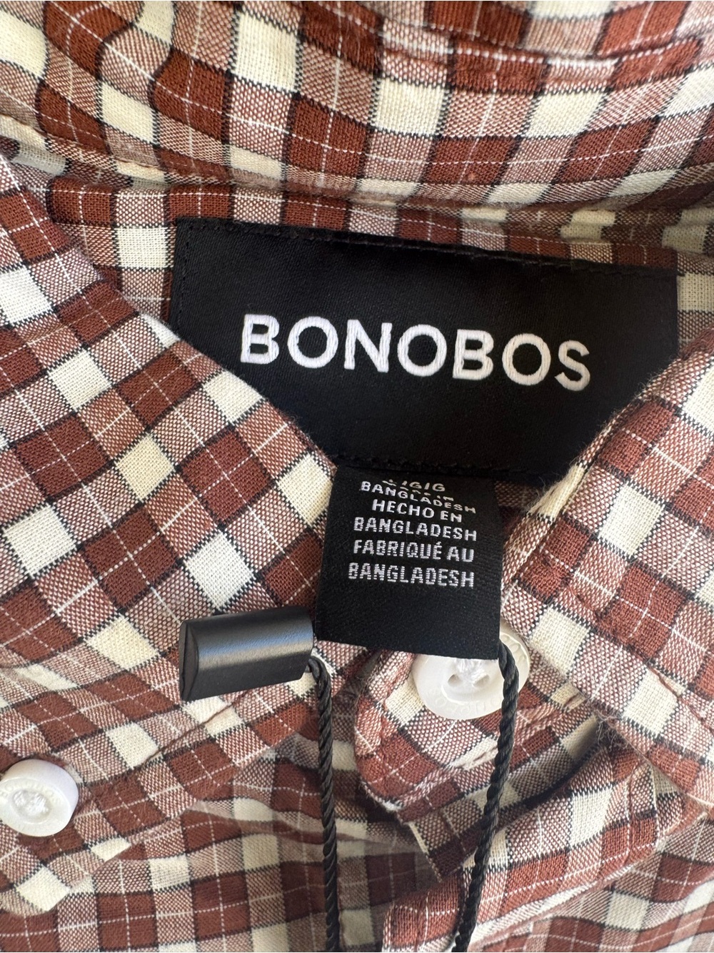 NWT Bonobos Men’s Large Brown White Check Plaid Button Down Shirt Long Sleeve - Picture 4 of 5